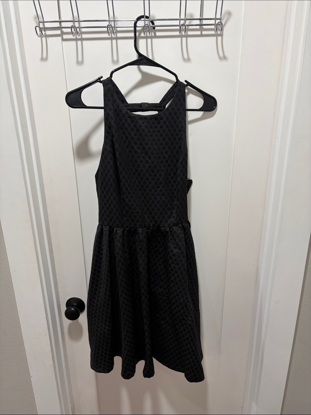 Soprano Black Textured Sleeveless Fit-and-Flare Dress